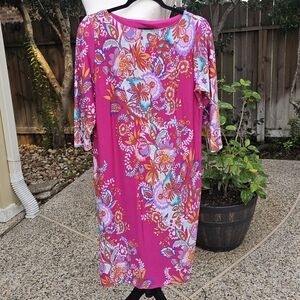 Nwot Bob Mackie Jersey Pink Wearable Art Stretch Colorful Floral Dress S